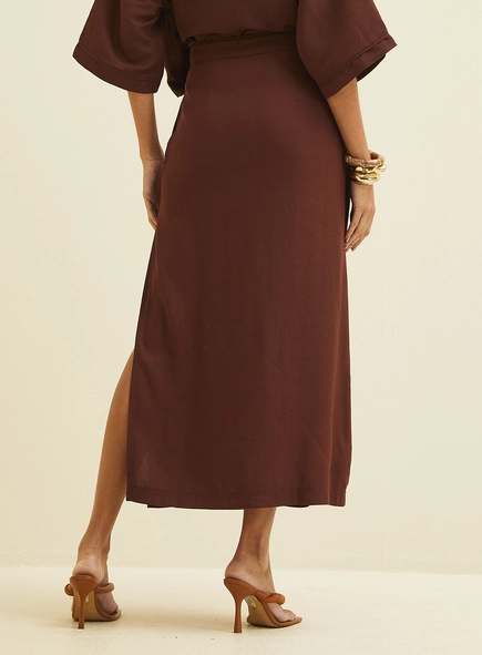 Saia Midi Alfaiataria Reta Com Fenda