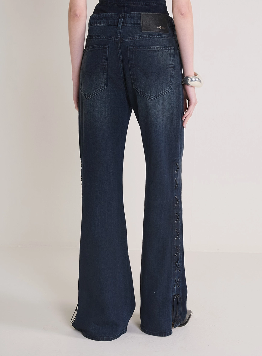 Calça Jeans Feminina New Com Amarração Ilhoses Índigo 4