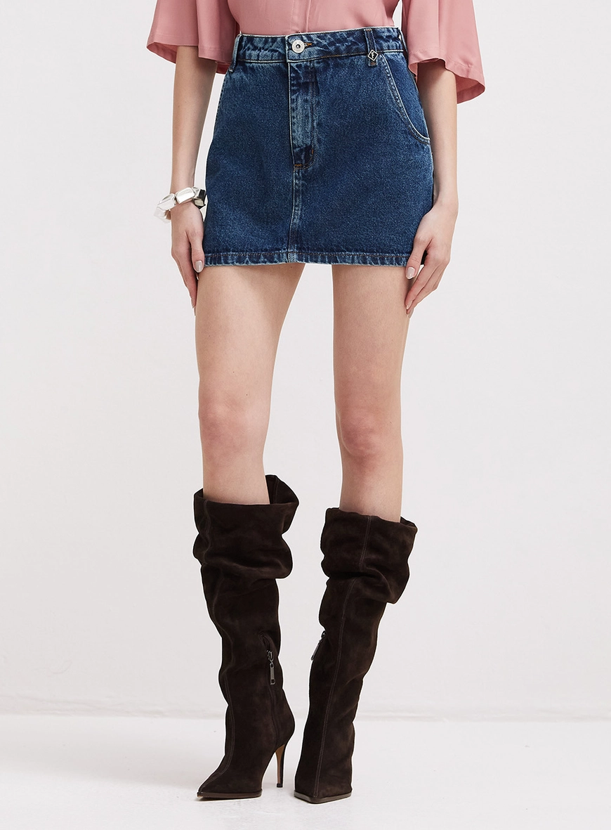 Saia Jeans Mini Com Bolso Índigo 2