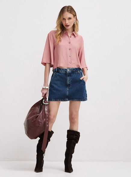 Saia Jeans Mini Com Bolso