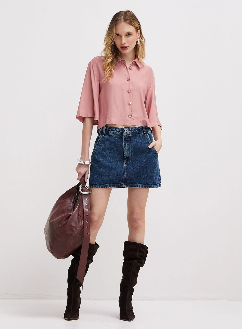 Saia Jeans Mini Com Bolso Índigo 1