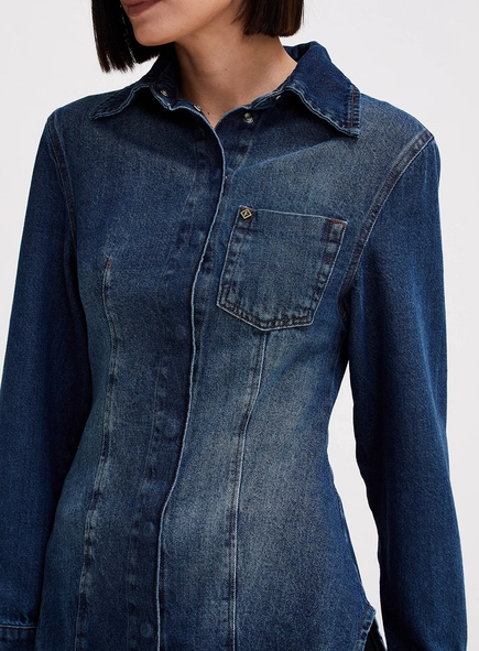 Camisa Jeans Feminina Acinturada