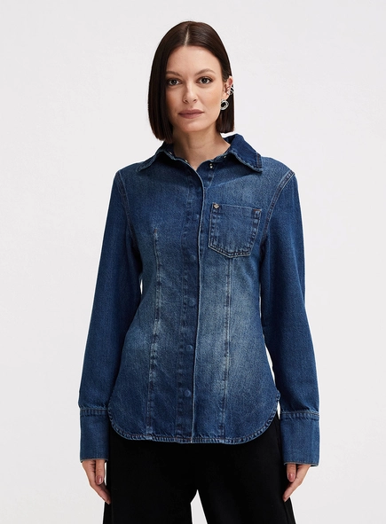 Camisa Jeans Feminina Acinturada