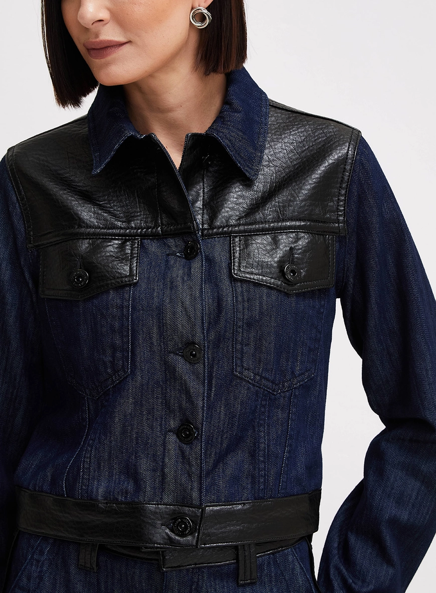 Jaqueta Jeans Feminina Trucker Sobreposição Índigo 2