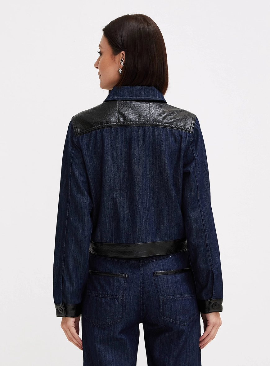 Jaqueta Jeans Feminina Trucker Sobreposição Índigo 3