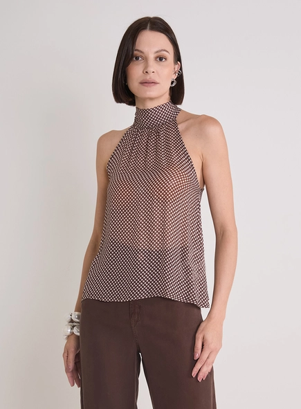 Blusa Estampada Halter Com Amarração