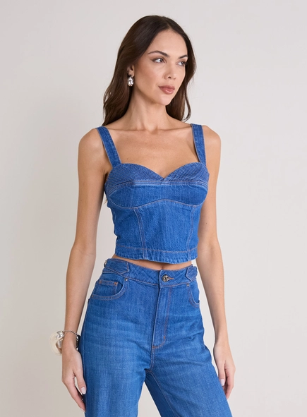 Top Jeans Estruturado Com Lastex