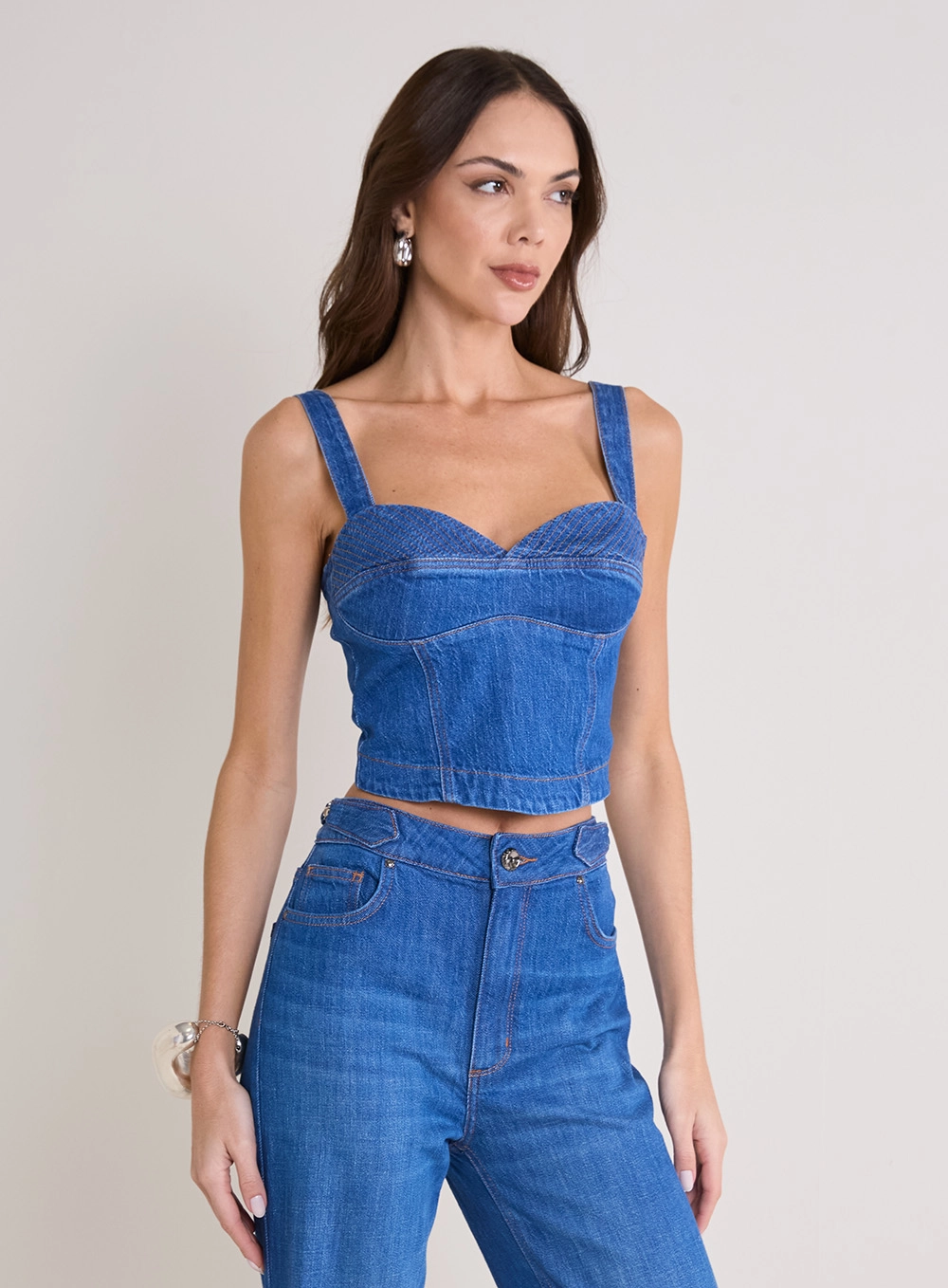 Top Jeans Estruturado Com Lastex Índigo 1