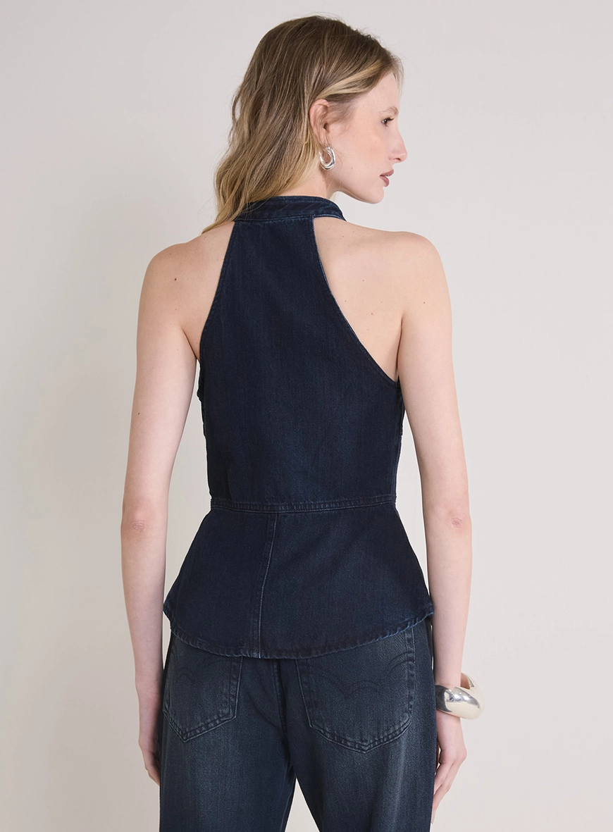 Top Jeans Alongado Com Recorte E Gola Padre Índigo 3