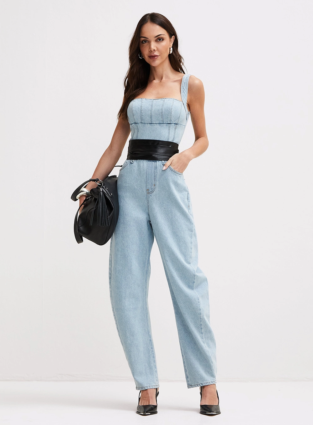 Macacão Jeans Com Calça Barrel Índigo 1