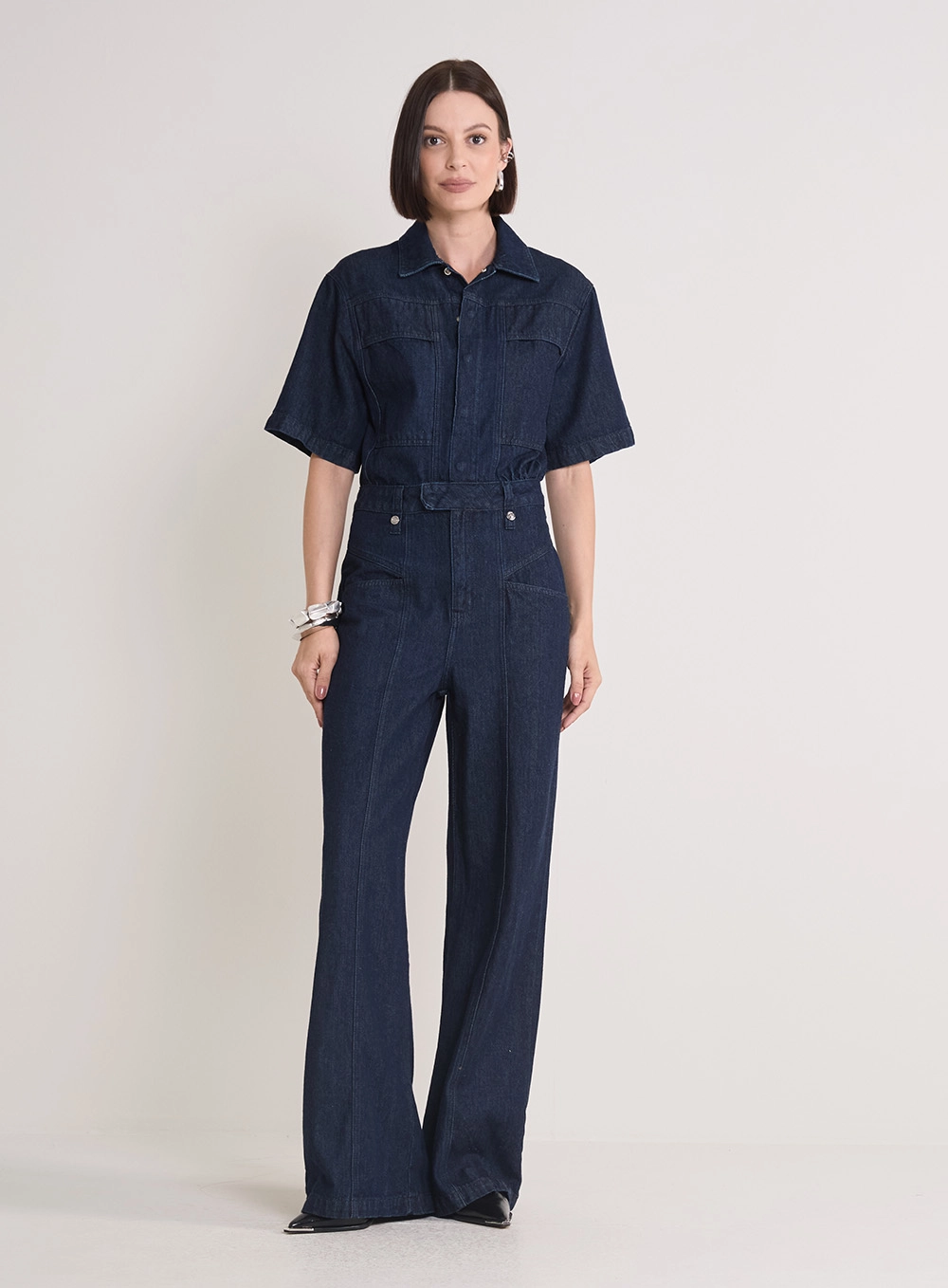 Macacão Jeans Mangas Amplas Calça Bella Índigo 2