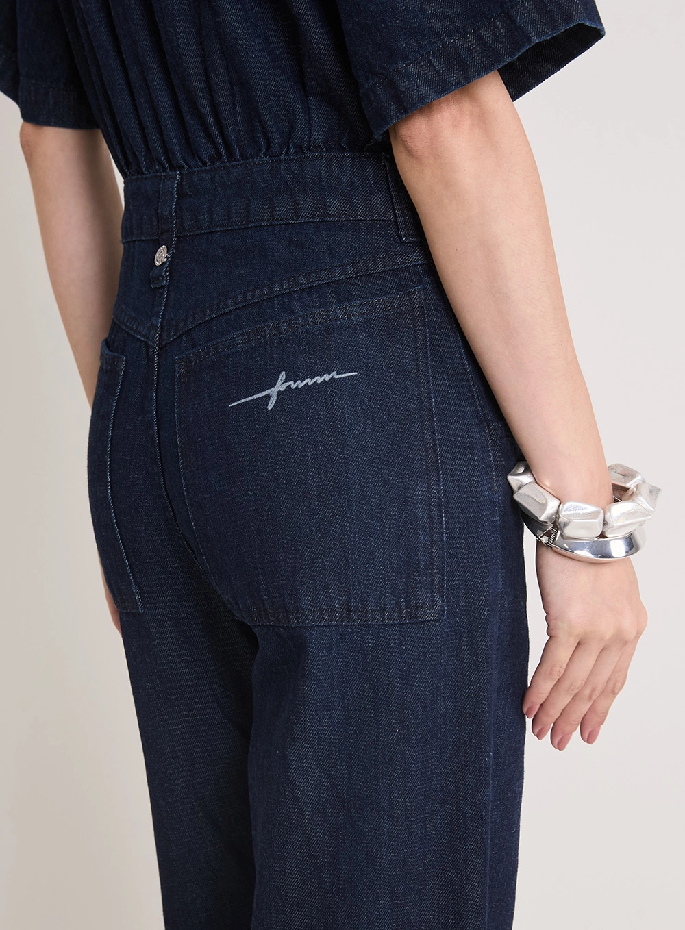 Macacão Jeans Mangas Amplas Calça Bella Índigo 3