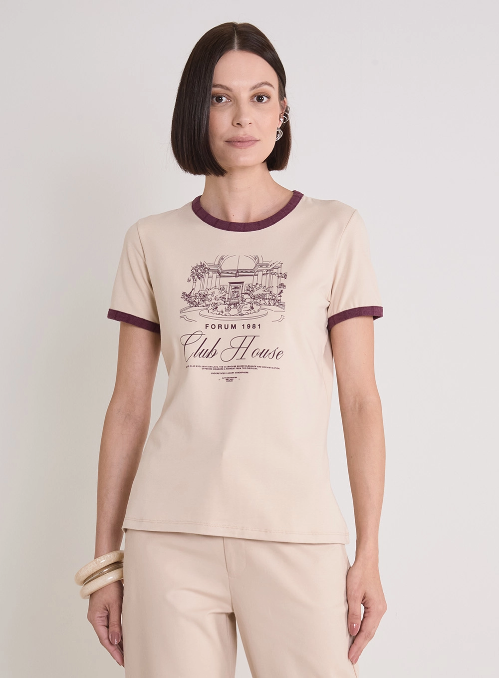 Camiseta Feminina Com Detalhes - Fran Bege 1