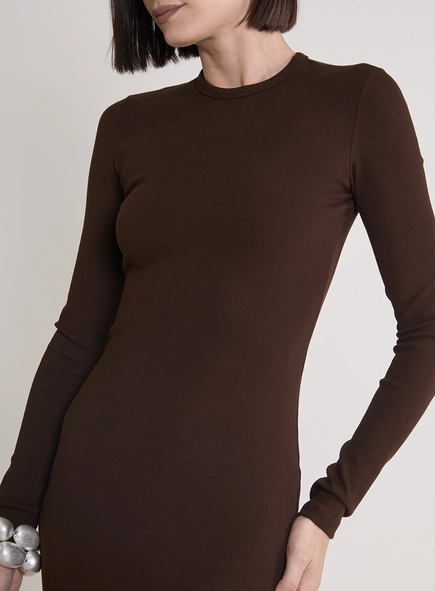 Vestido Curto Justo Canelado De Manga Longa