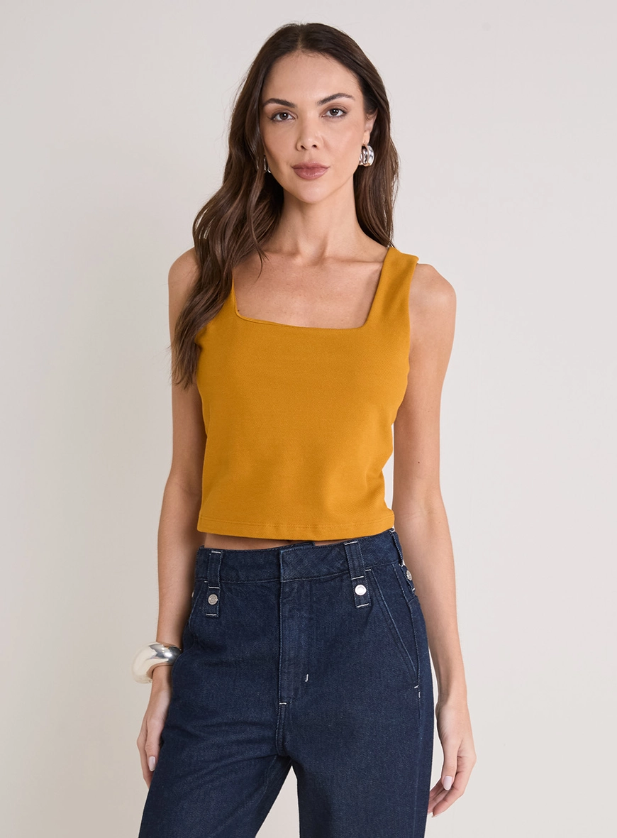 Top Justo Decote Quadrado Amarelo 4