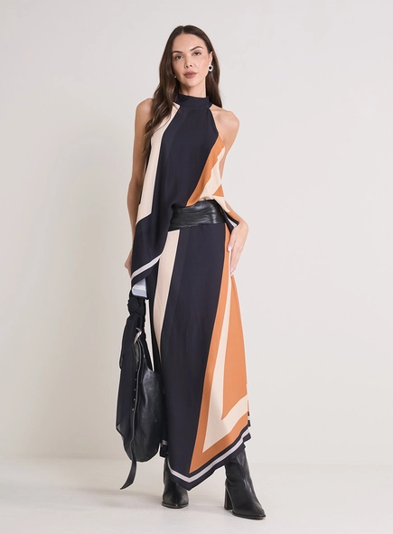 Saia Assimétrica Solta Estampada