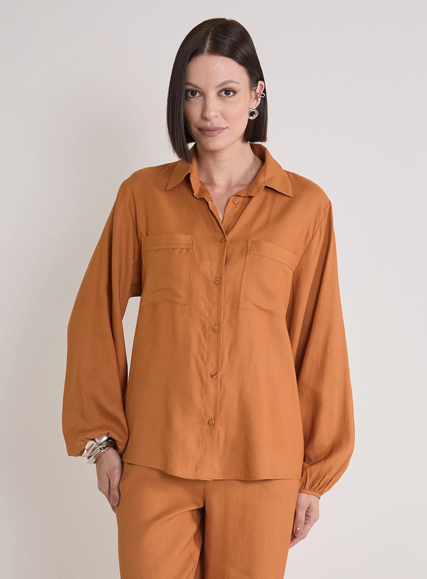 Camisa Ampla Feminina Alfaiataria Bege 2