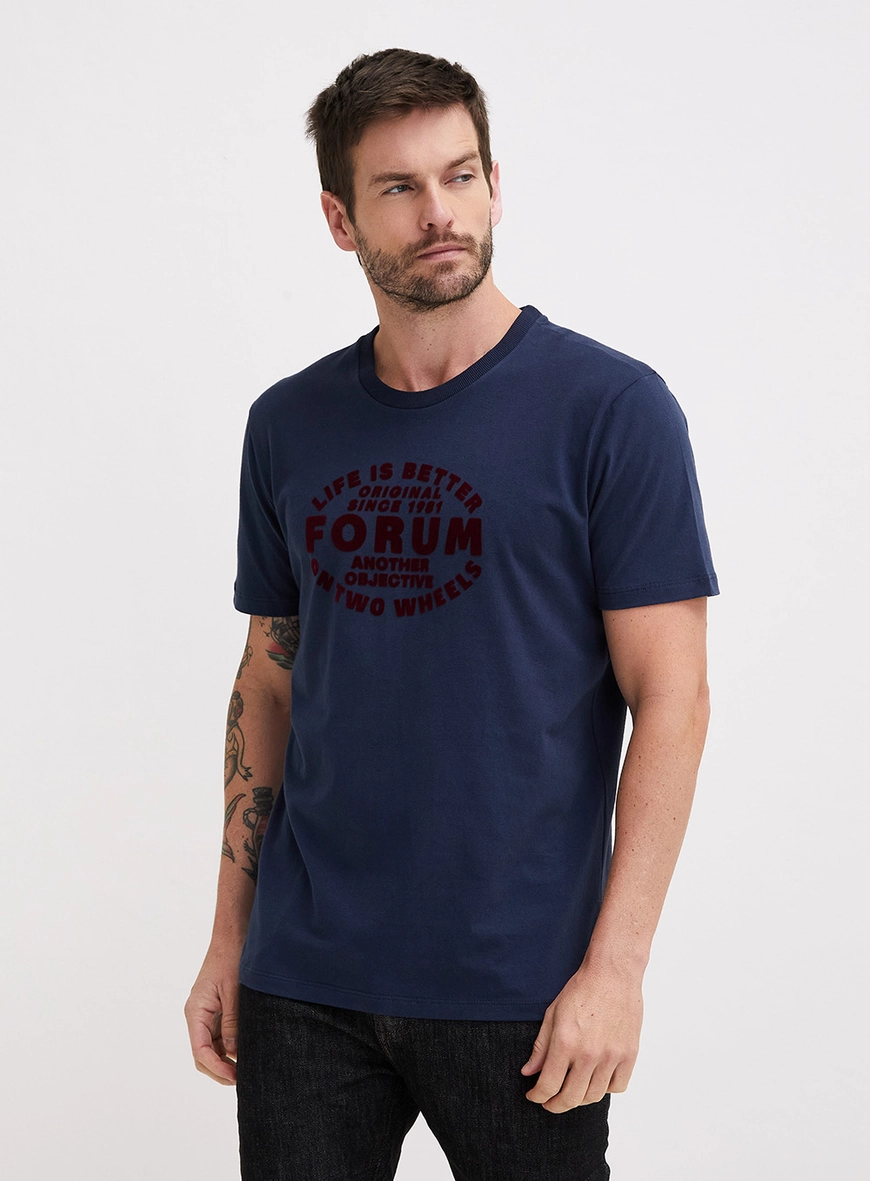 Camiseta Masculina New Slim Detalhe Flocado Azul 1