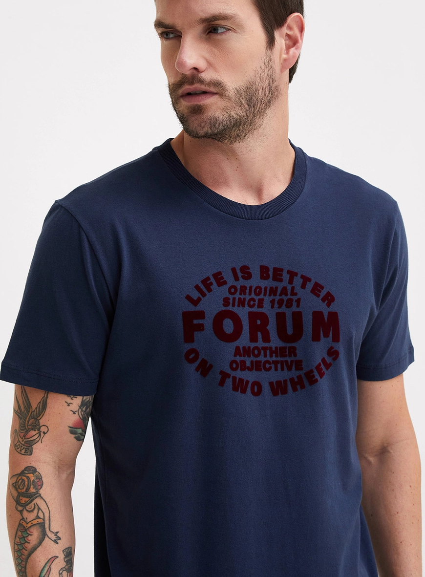 Camiseta Masculina New Slim Detalhe Flocado Azul 2