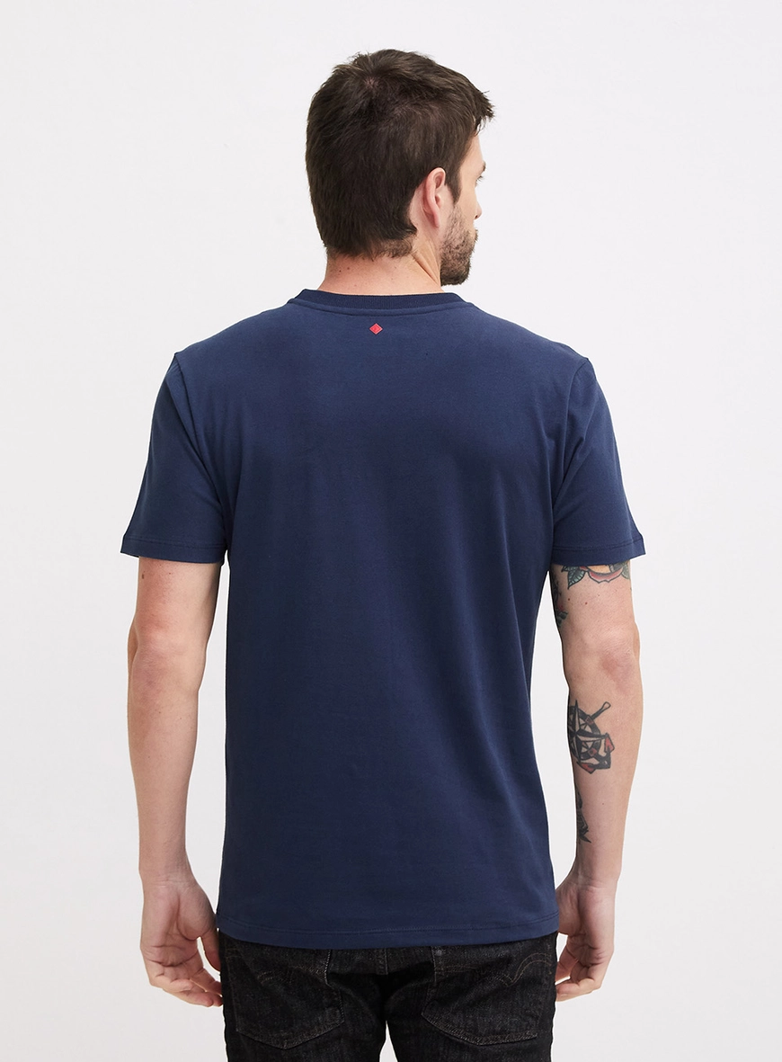Camiseta Masculina New Slim Detalhe Flocado Azul 3