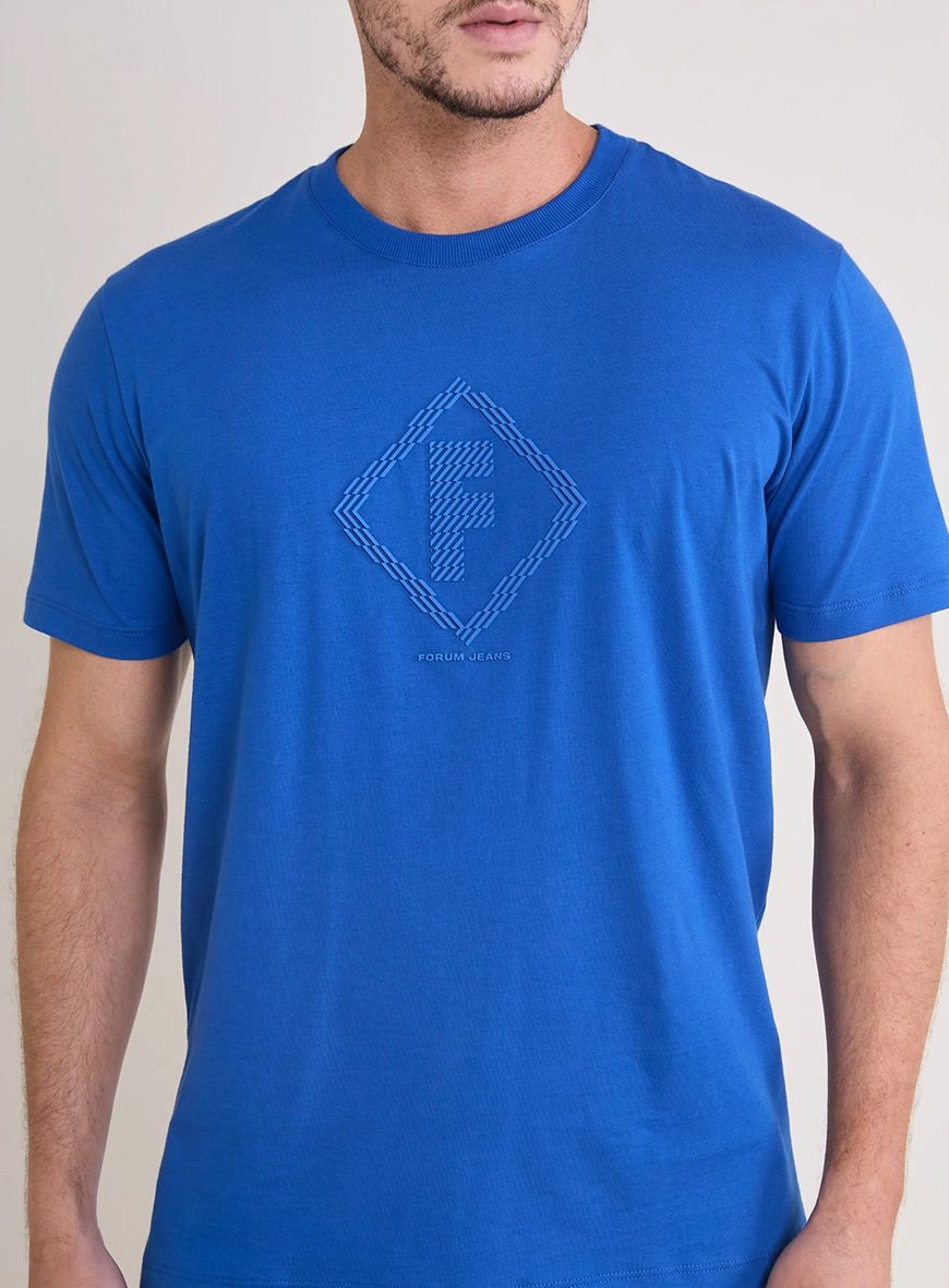 Camiseta Masculina New Slim Detalhe Frontal Azul 3