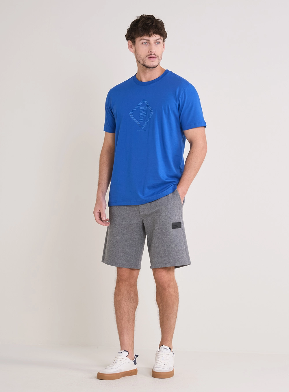 Camiseta Masculina New Slim Detalhe Frontal Azul 1