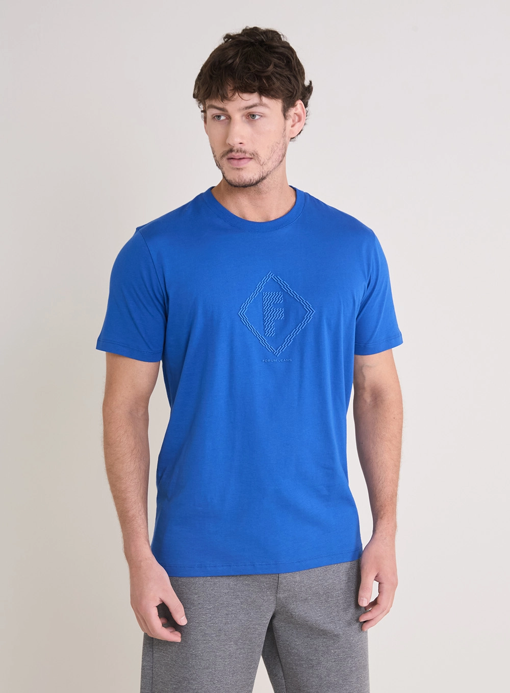 Camiseta Masculina New Slim Detalhe Frontal Azul 2