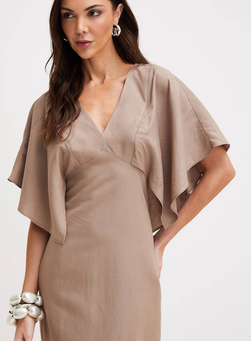 Vestido Midi Decote V Sobreposição Marrom 5