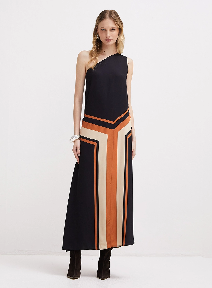 Vestido Midi Amplo Estampado Um Ombro Só Estampados 4