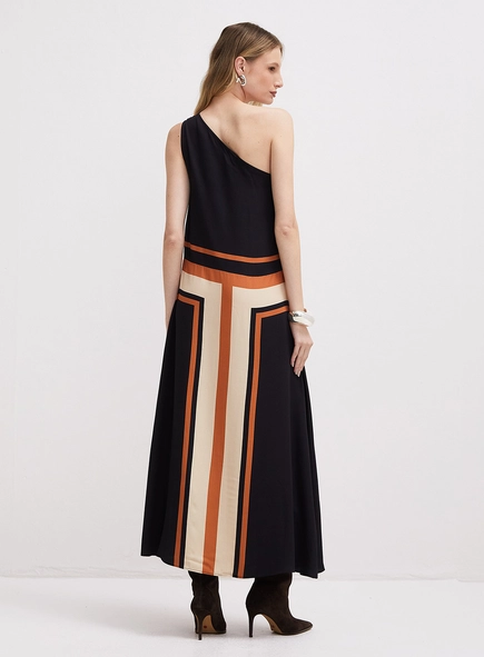 Vestido Midi Amplo Estampado Um Ombro Só