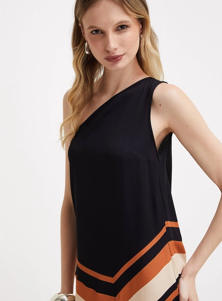 Vestido Midi Amplo Estampado Um Ombro Só