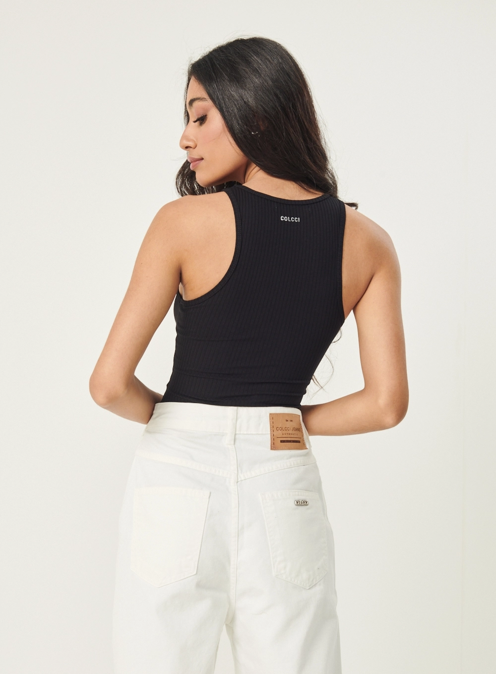 Blusa Regata Feminina Slim Viscose Canelada Cinza