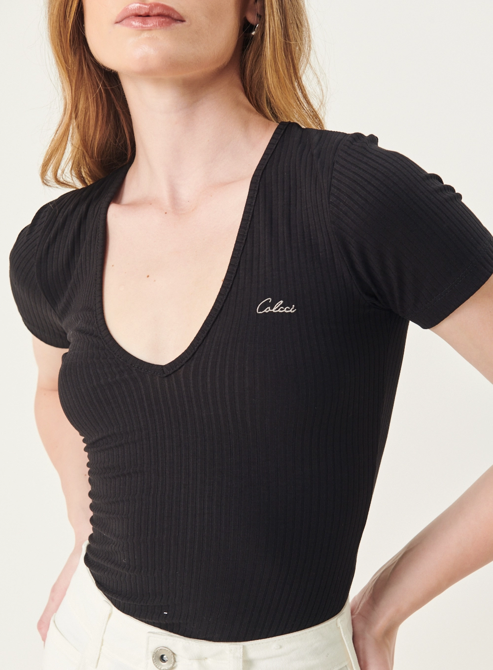 Blusa Feminina Slim Viscose Canelada Preto