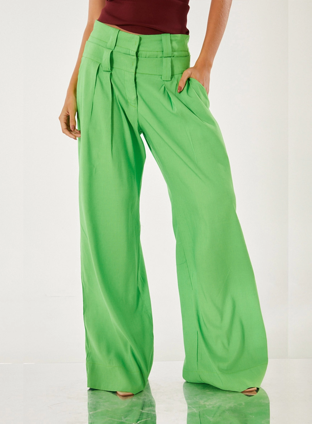 Calça Pantalona Cós Duplo Verde 3