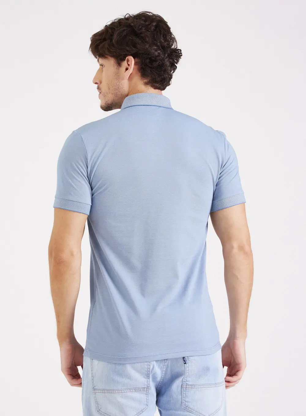Camisa Polo Masculina Shape Reto Manga Curta Bordada Azul Windy Blue