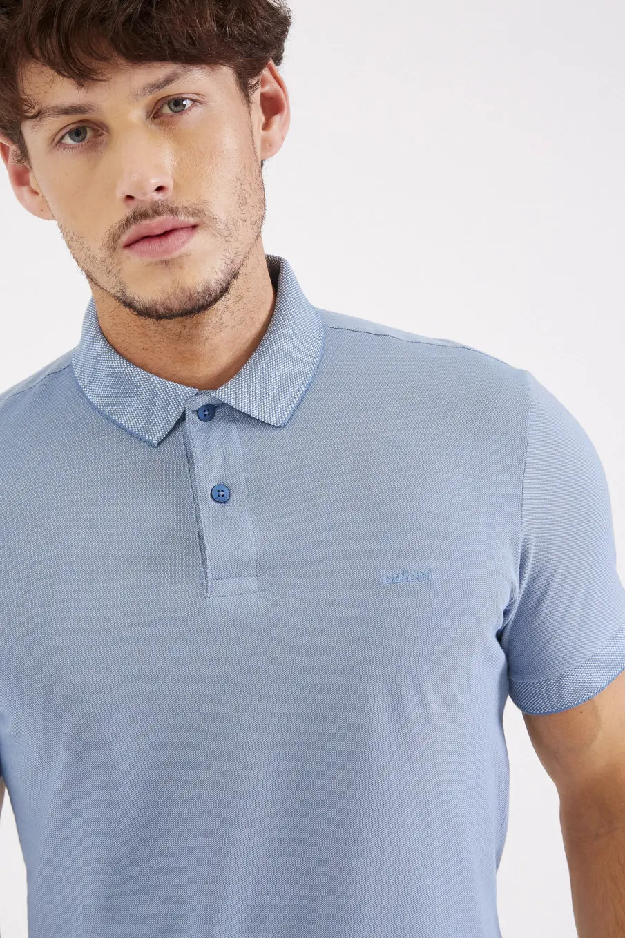 Camisa Polo Masculina Shape Reto Manga Curta Bordada Azul Windy Blue