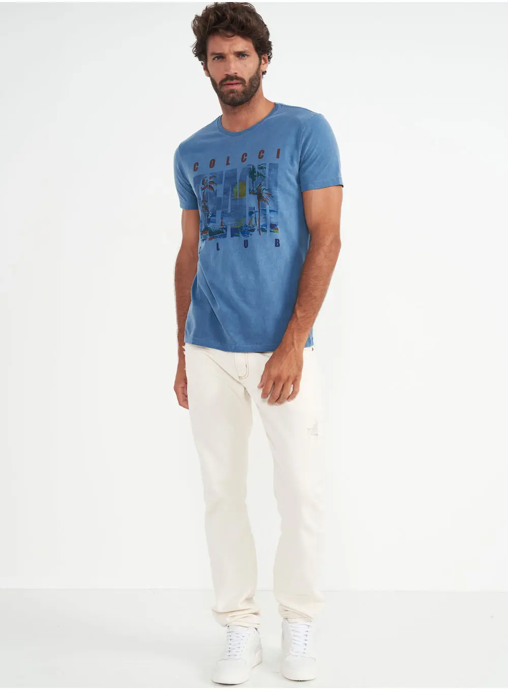 Camiseta Slim Manga Curta Beach Azul Windy Blue