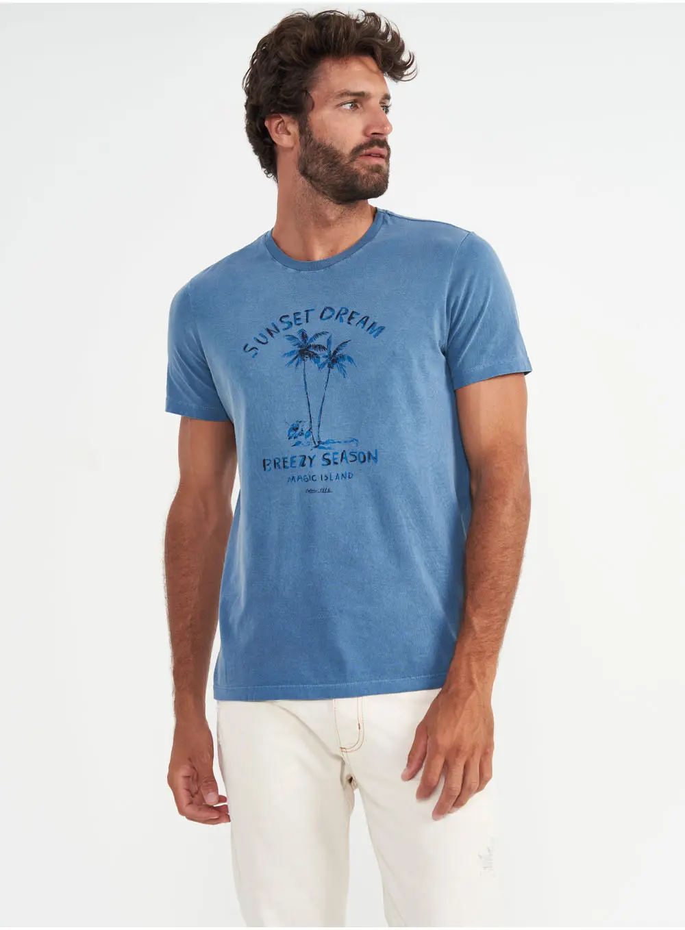 Camiseta Masculina Azul Estampada Sunset Dream Azul Windy Blue