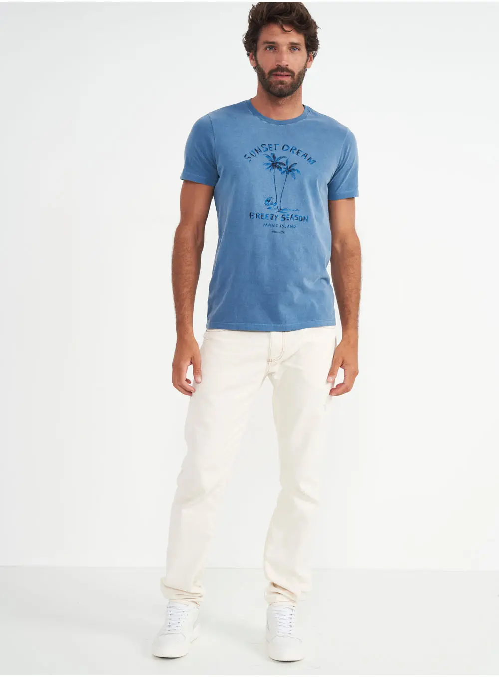 Camiseta Masculina Azul Estampada Sunset Dream Azul Windy Blue