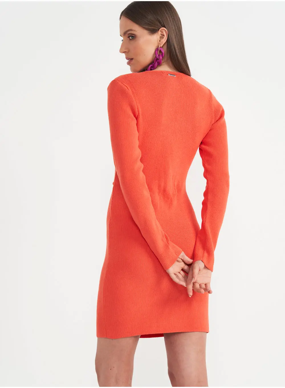 Vestido Assimétrico Manga Longa Laranja