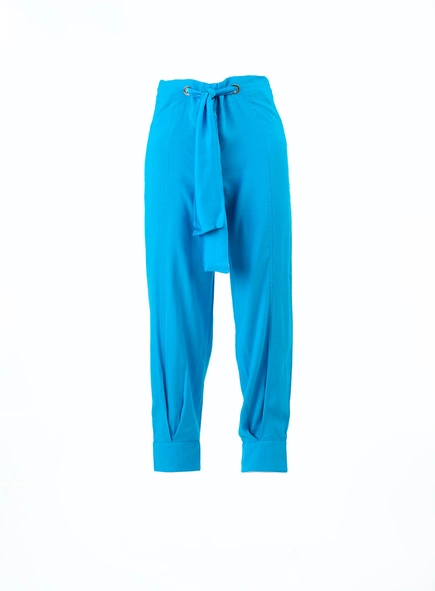 Calça Linho Com Ilhós E Faixa