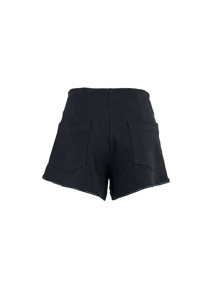 Short Feminino Em Material Sintético Com Ilhós Preto 2