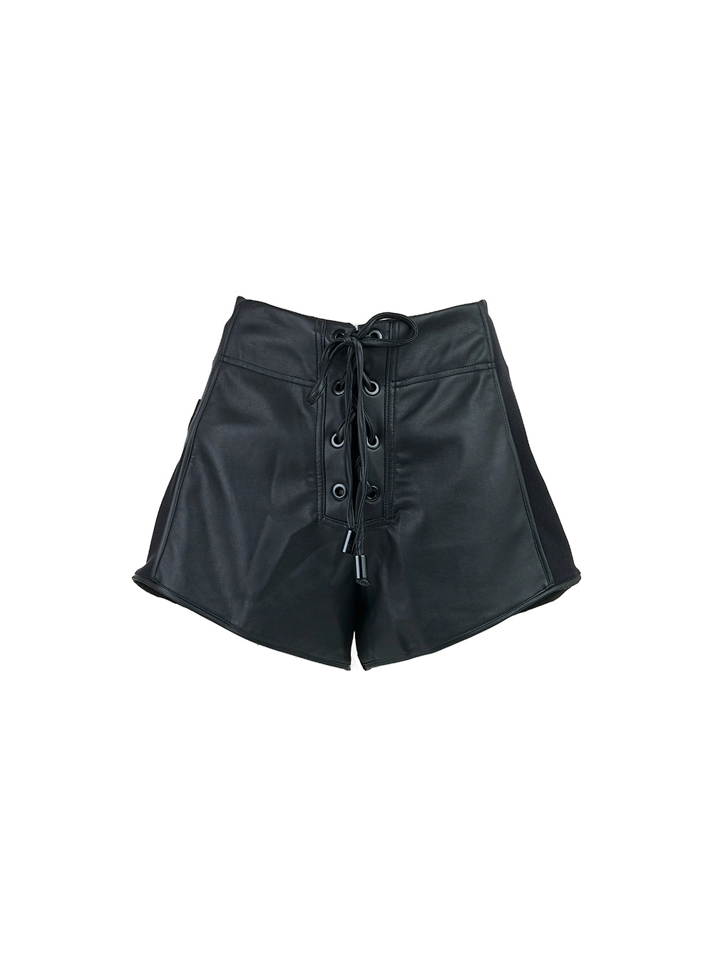 Short Feminino Em Material Sintético Com Ilhós Preto 1