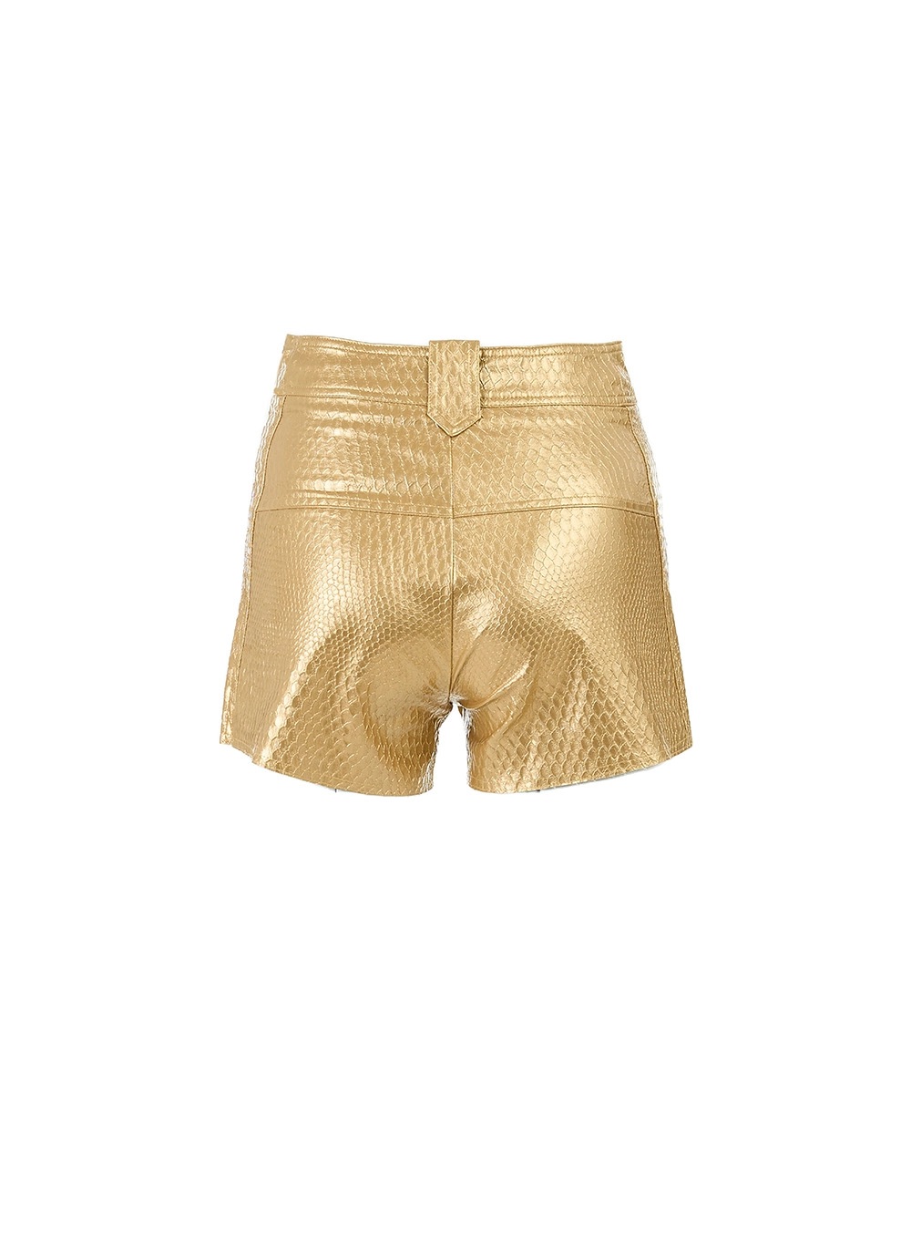 Short Couro Fake Cintura Alta Metalizado Bege  2