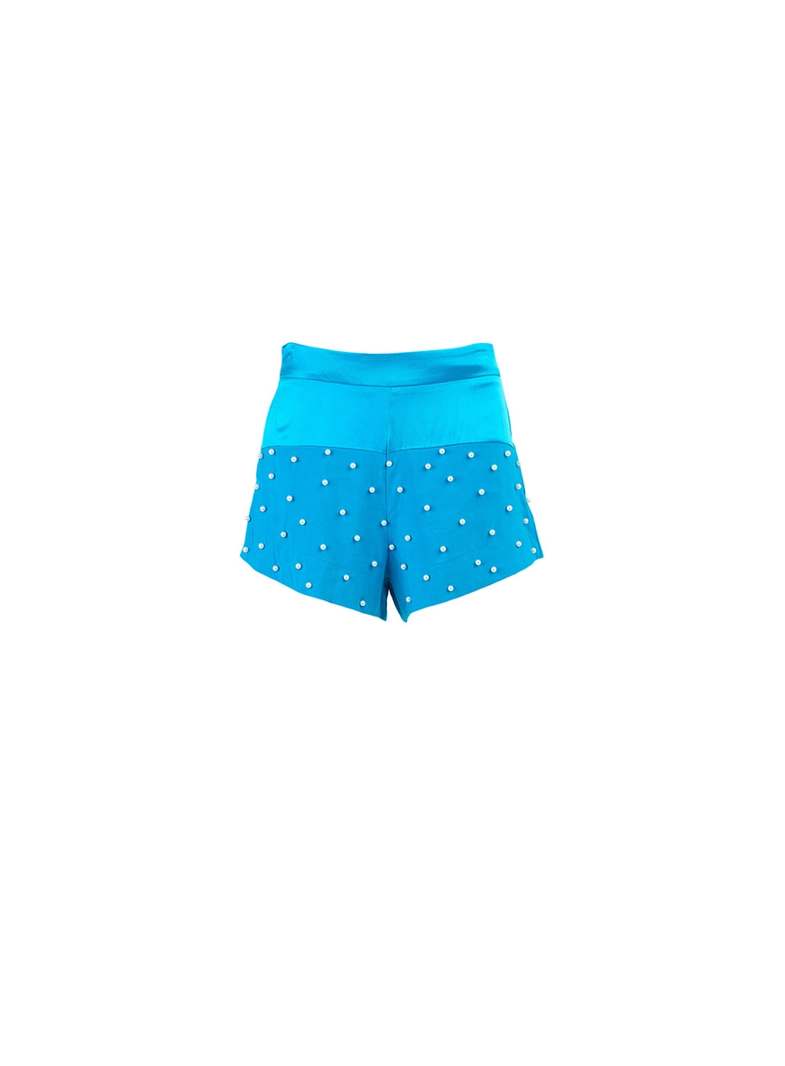 Short Linho Com Bordado Manual Azul 1