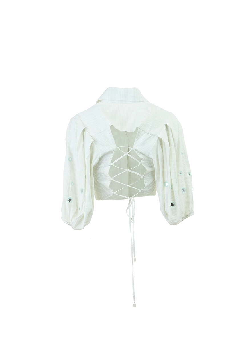 Camisa Cropped Listrada Com Bordado Listrado  2