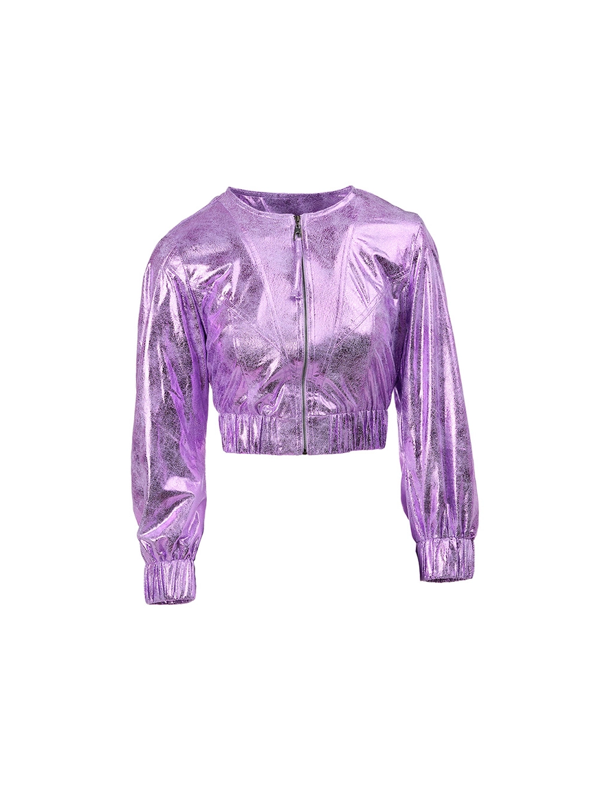 Jaqueta Cropped Metalizada Lilás 1