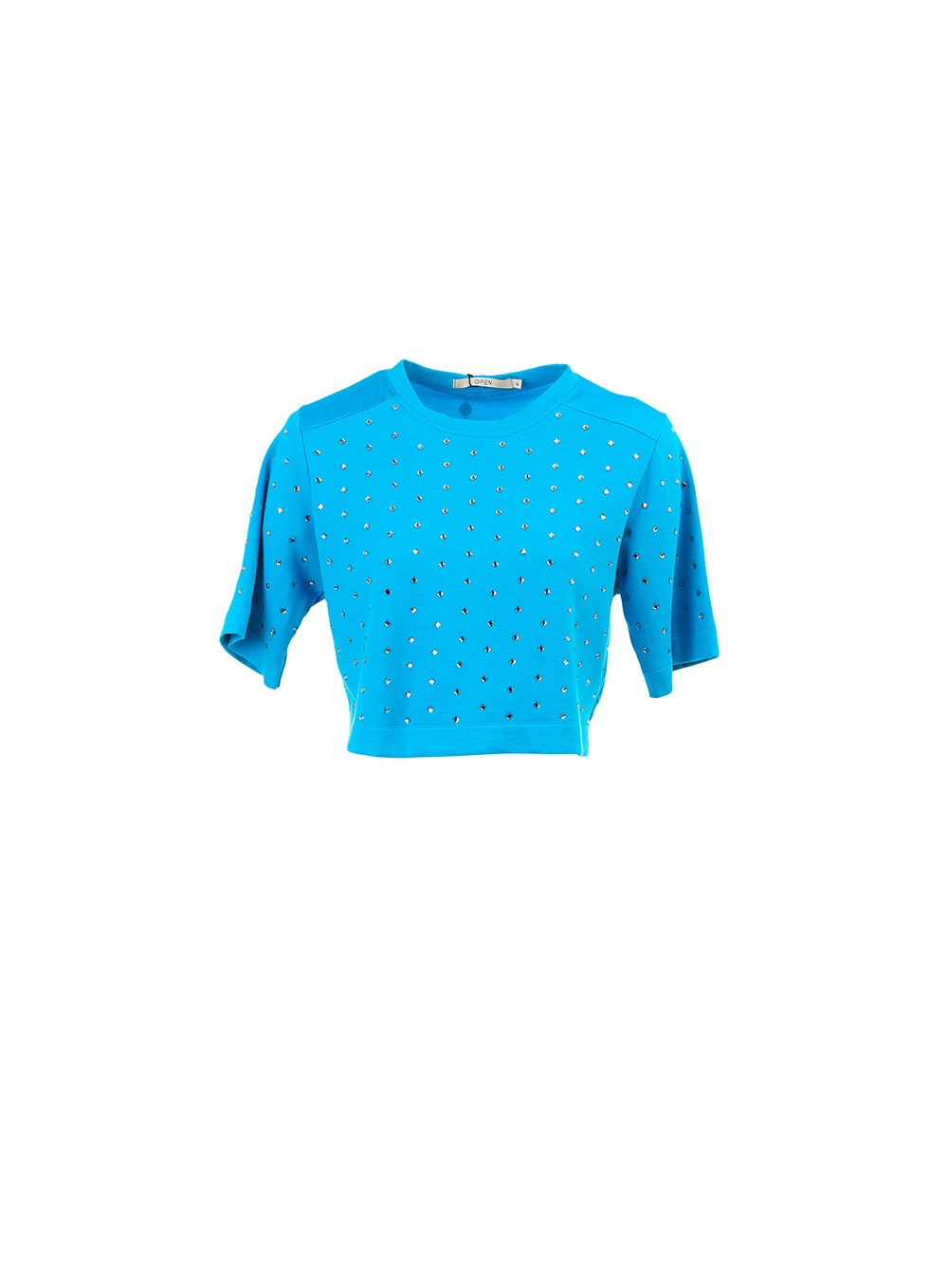 Camiseta Cropped Manga Curta Com Aplicação Azul  1