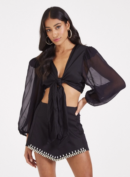 Blusa Cropped Tule Com Correntes