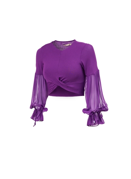 Blusa Cropped Com Detalhe Manga Tule